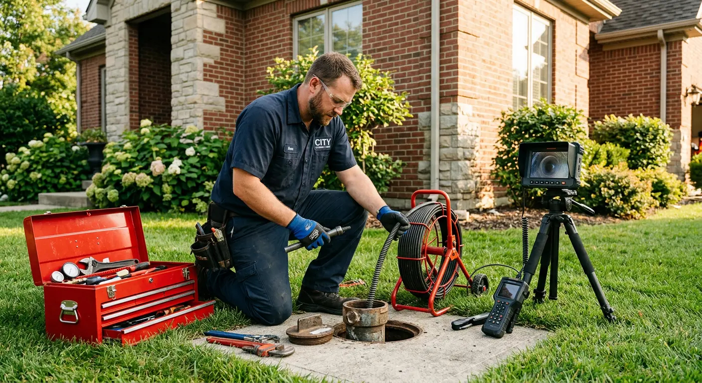 Sewer specialist with camera equipment servicing a cleanout in Glendora