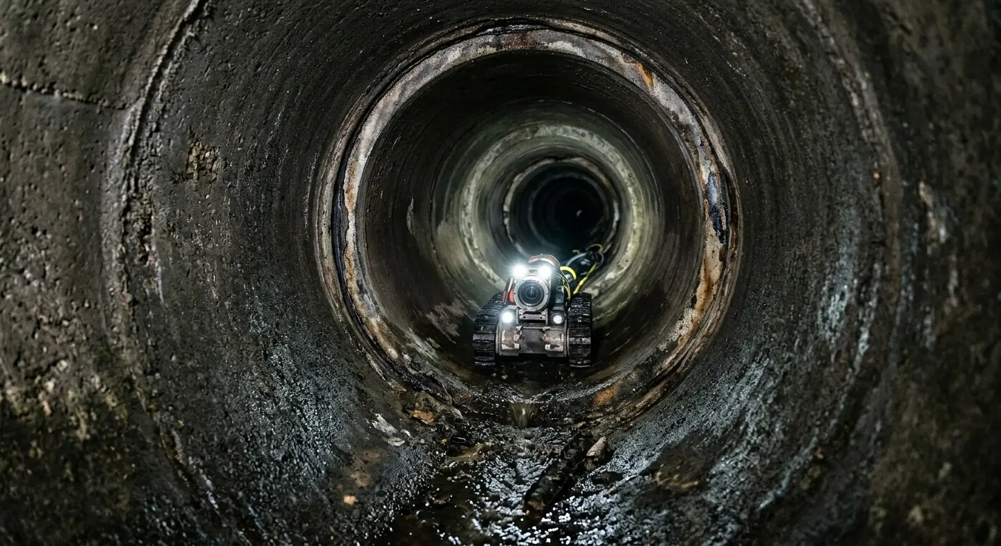Robotic sewer camera inspecting pipe interior for Drain Snake Service in Glendora